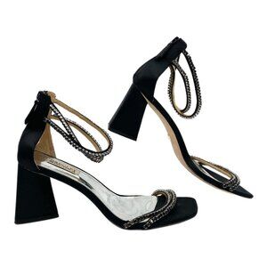 Badgley Mischka Black Rhinestone Ankle Strap Heels | Size 9.5